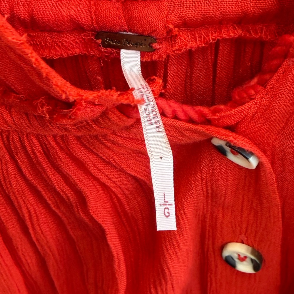 Free People Bali Will Wait For You Red Boho Midi Dress Embroidered Tassel size L - Picture 4 of 5